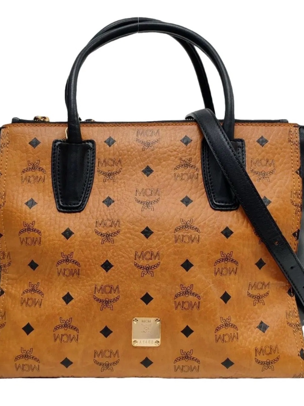 MCM Metallic Gold Visetos Kathy Double Zip Tote
